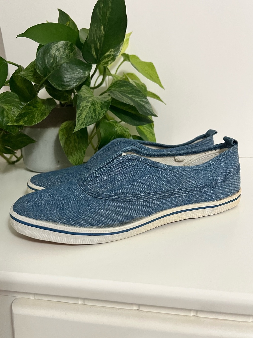 Denim Slip On Canvas Sneakers, Cotton, Penmans, Size 9